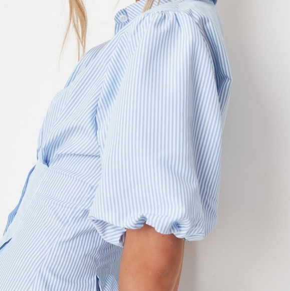 blue stripe pleated waist shirt dress - Picture 3 of 4